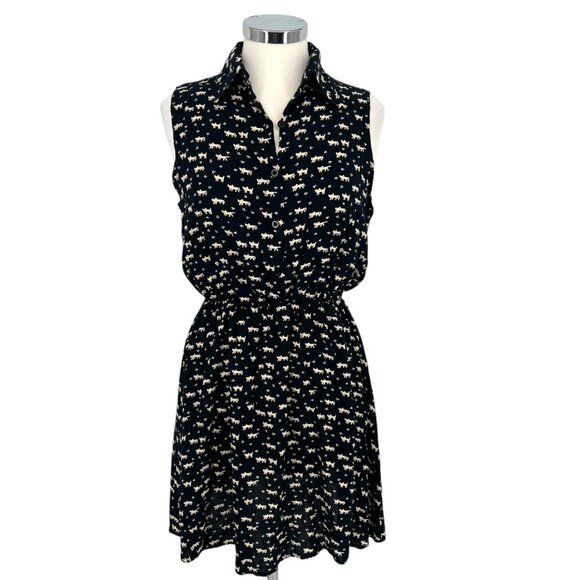 Favolook Cat Print Sleeveless Collared Shirt Dress Black Size Medium - Picture 1 of 10